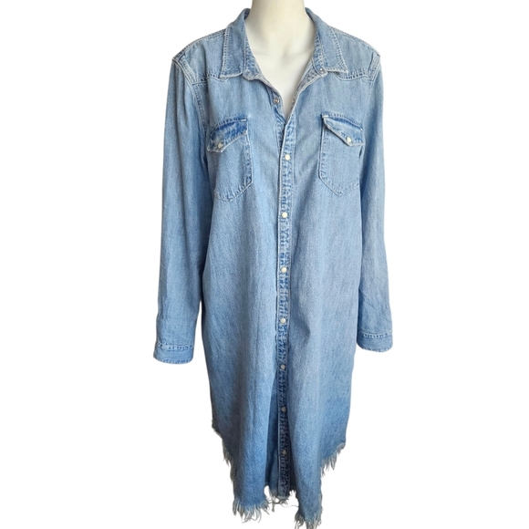 Lucky Brand Denim Shirt Dress XL Boho Western Coastal Cowgirl Festival - Picture 2 of 16